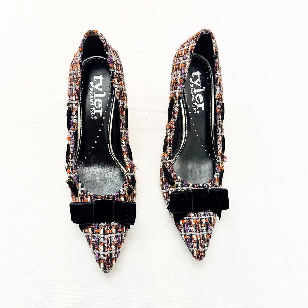 Richard Tyler Tweed Pointy Toe Kitten Heel Velvet Woven Textured Shoe Size 6.5